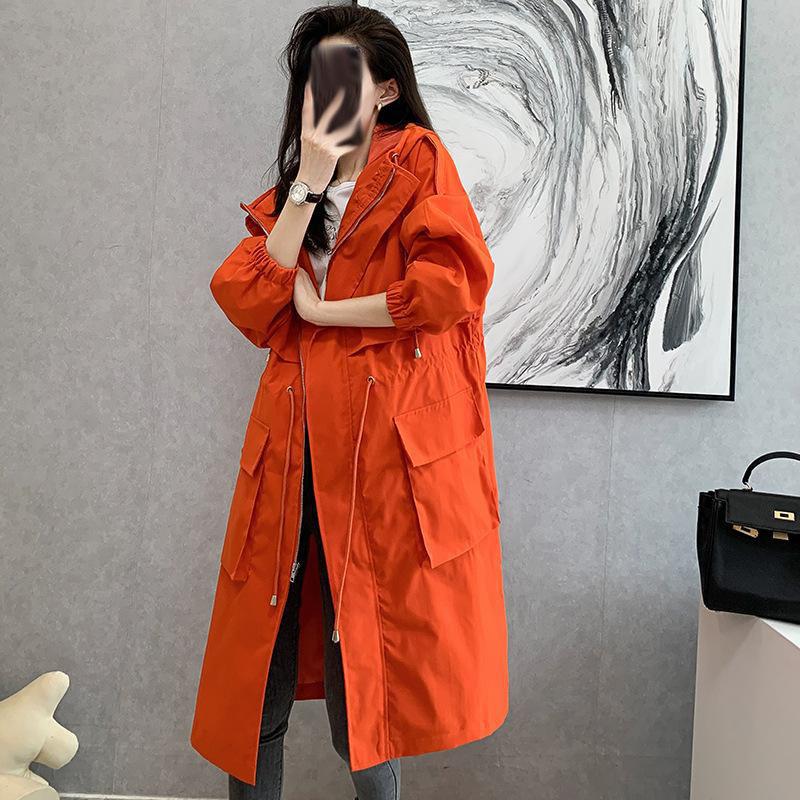 Women's Spring Solid Color Hooded Casual Mid-length Straight Thin Jacket