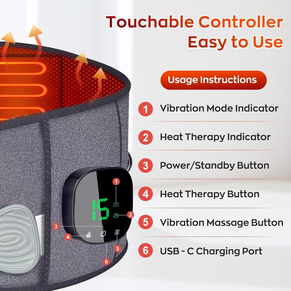 Cordless Heating Pad with Massager for Lower Back Pain Relief,Portable 65 Inch(about 165.1 cm)Wearable Wrap 3 Vibration and 3 Heating levels,For