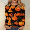 Women's Long-sleeved Loose-necked Halloween Print Casual Top, Suitable for Holiday Parties