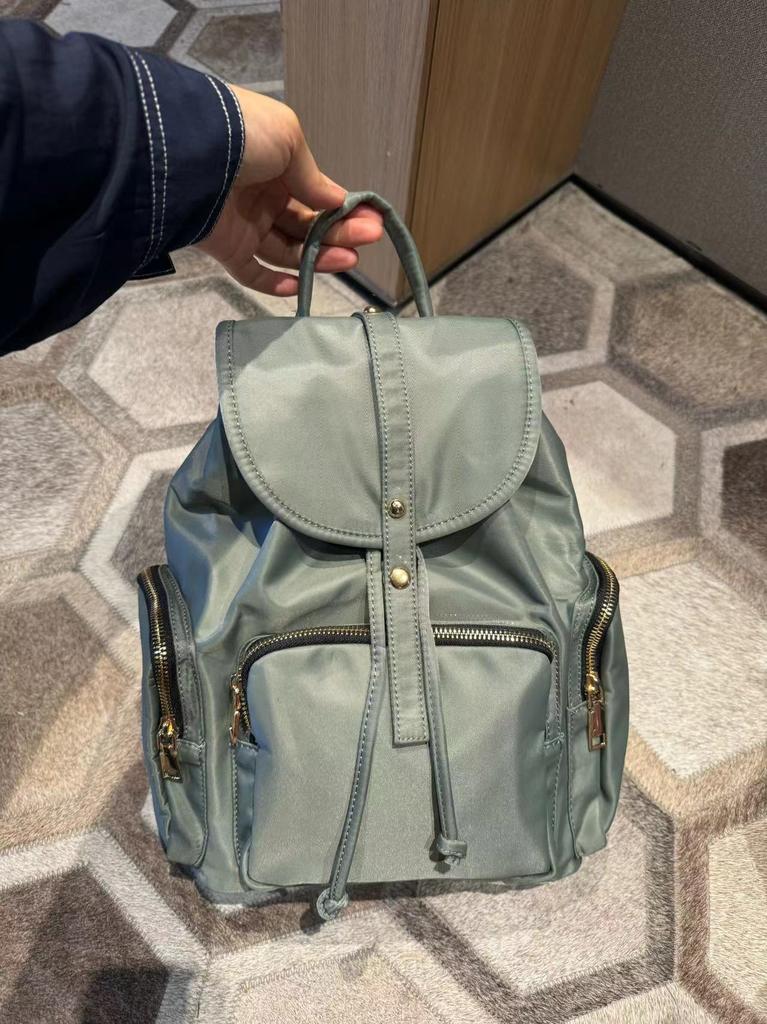 Fashionable drawstring nylon backpack for women large flip top student Rucksack college student Schoolbag Travel Bagpack Black
