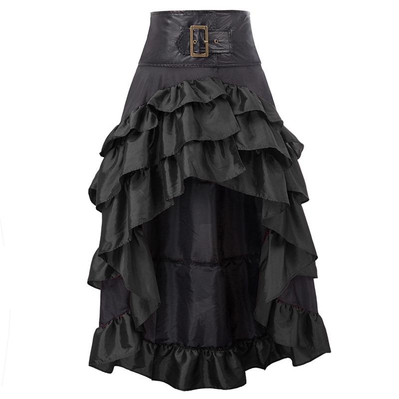 European Retro High-Waisted Ruffle One-Piece Skirt with Asymmetrical Hem for Women M чёрный