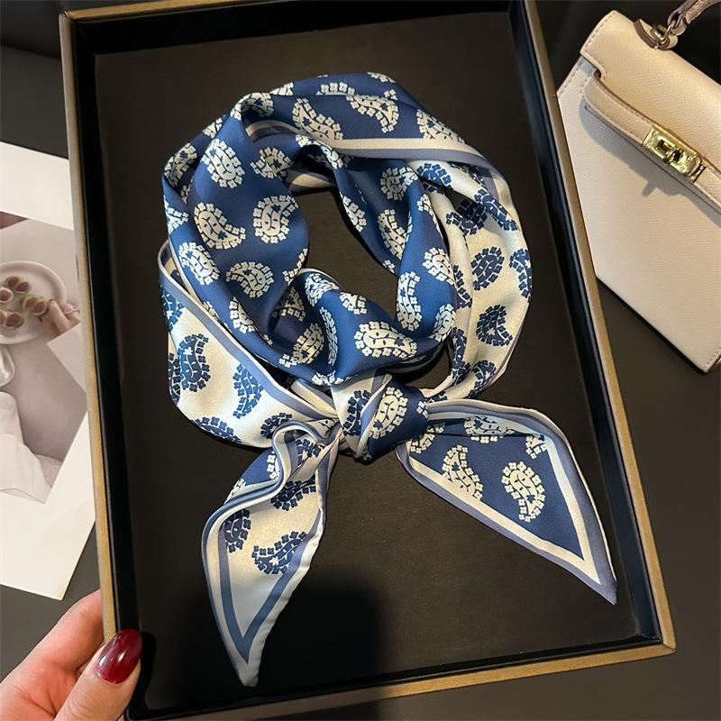 Long small silk scarf women's spring, autumn and summer black neck protection scarf with shirt streamer ribbon belt thin scarf