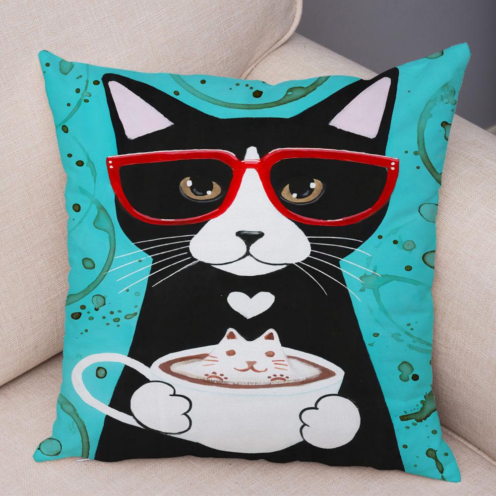 Bedroom Cute Funny Cartoon Coffee Cat Pillowcase Decoration Pet Animal Pillowcase Cushion Cover Sofa Home Car