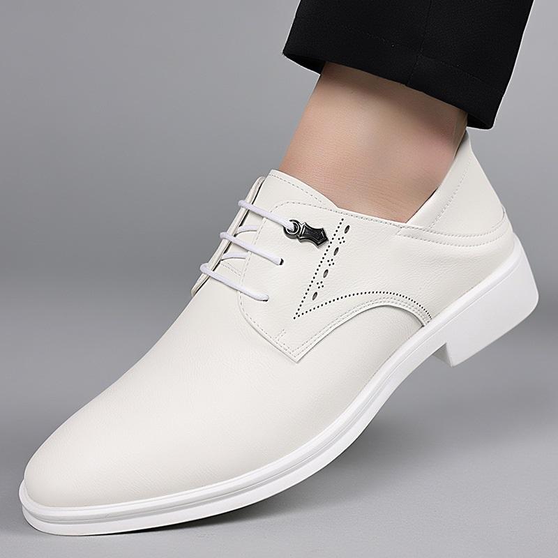 New Luxury Designer Men Pointed Toe Black White Lace Up Derby Shoes Gentleman Wedding Homecoming Dress Flats Footwear