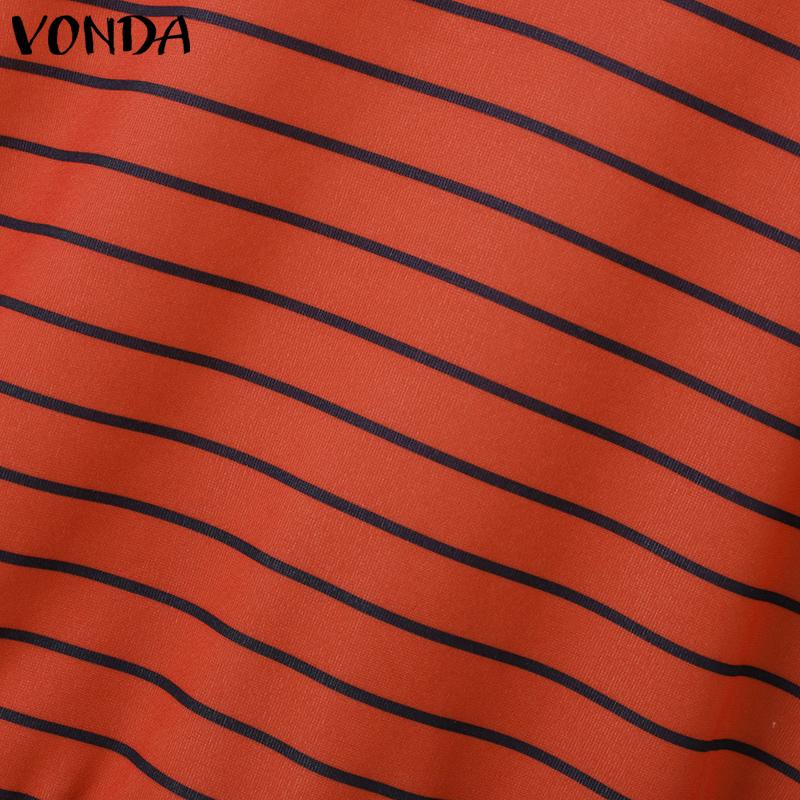 VONDA Women Doll Collar Long Sleeve Striped Casual Loose Pullovers Blouse