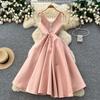 Light Luxury Celebrity Premium Sense Heavy Industry Diamond V-Neck Suspender Waist Dress Women's French Pendulum Fluffy Dress Dress