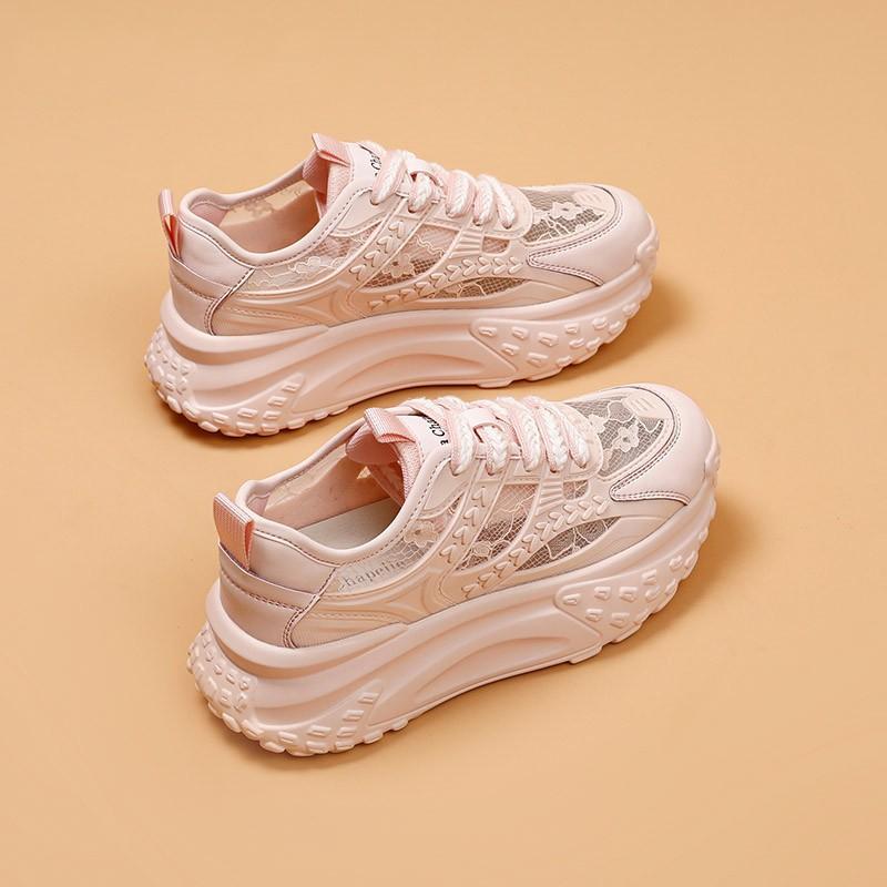 

Mesh inner height increase white shoes women s summer 2025 new casual platform women s shoes breathable lace dad shoes 40 розовый