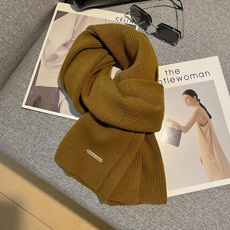 100 pure wool scarf wool camel beige warm knitted scarf versatile men's and women's scarves