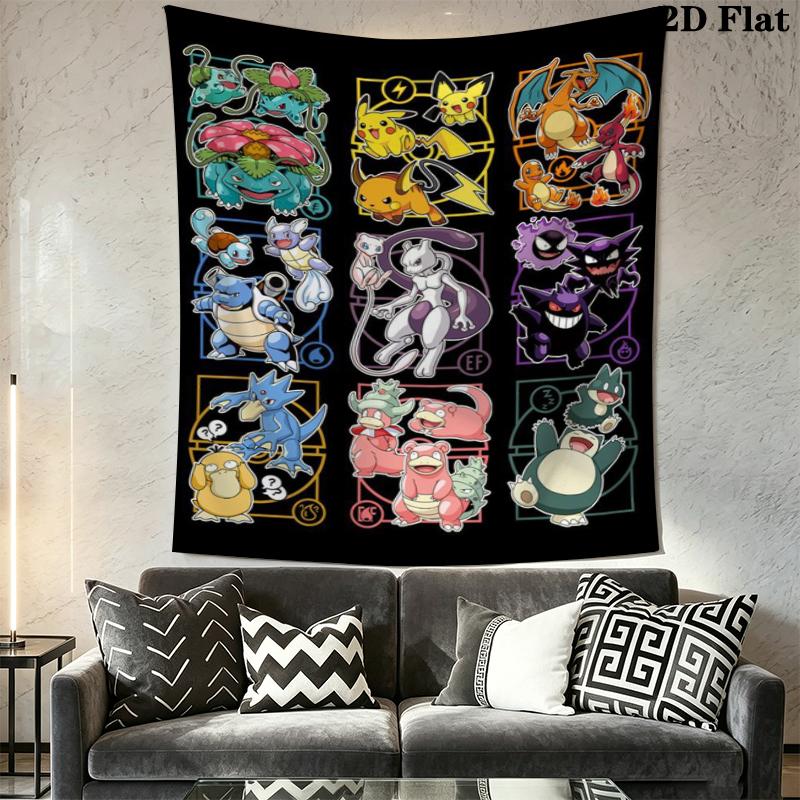 Pokemon Wall Tapestry Aesthetic Wall Hanging Printed Fabric Blanket Decorative Tapestries for Bedroom Living Room Home Decor