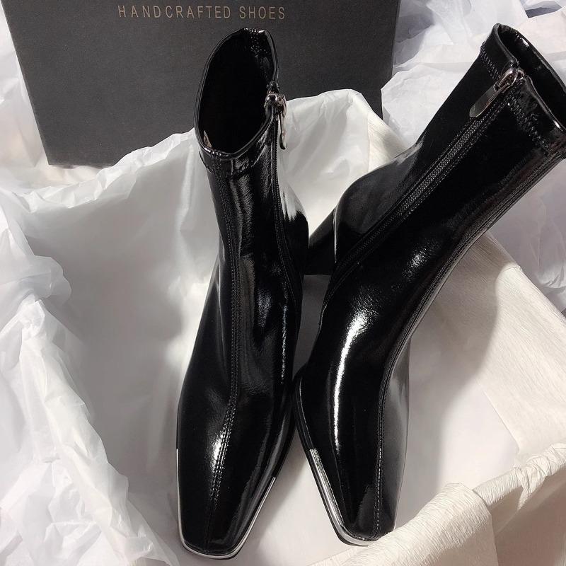 Fashion French High-heeled Boots Women's 2025 Autumn and Winter New Square Toe Block Heel Stretch Skinny Boots