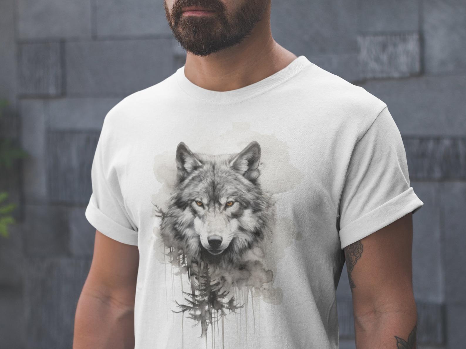 Ethereal Wolf T-Shirt: Watercolor Wolf Art, Handpainted Tee 3XL