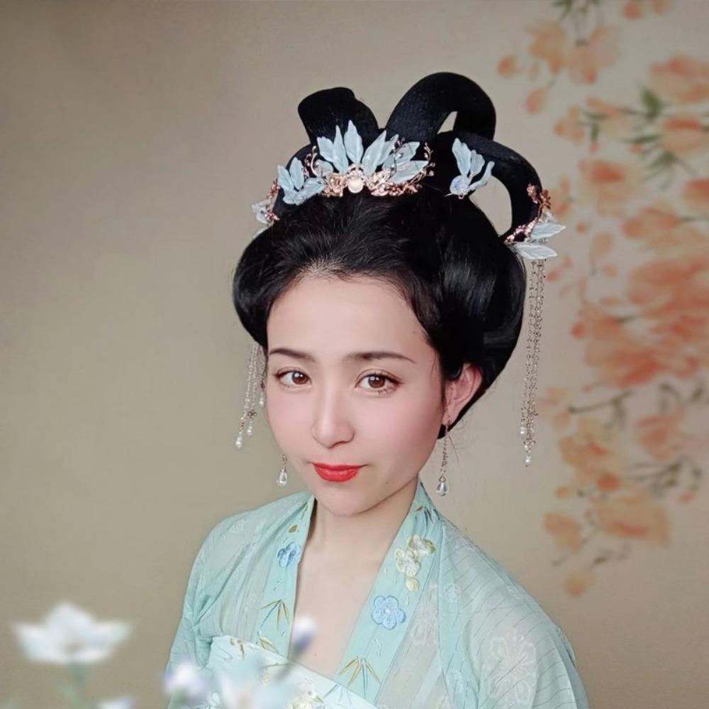 Světle modře glazovaná korunka do vlasů se zachováním měděné barvy, elegantní klasické pokrývky hlavy Hanfu, dynastie Song a dynastie Ming