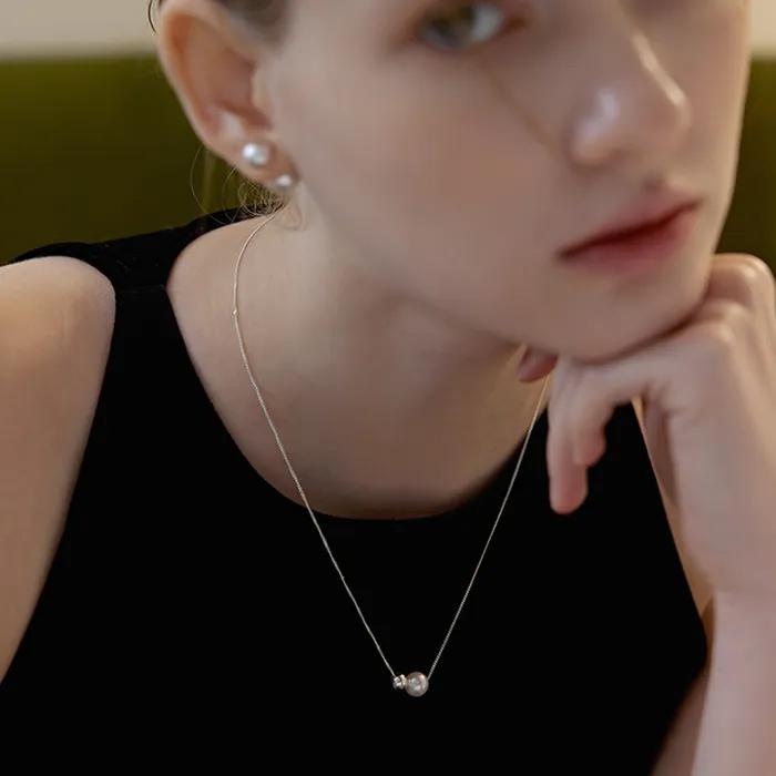 [Silver925] Pearl ball shiny chain necklace