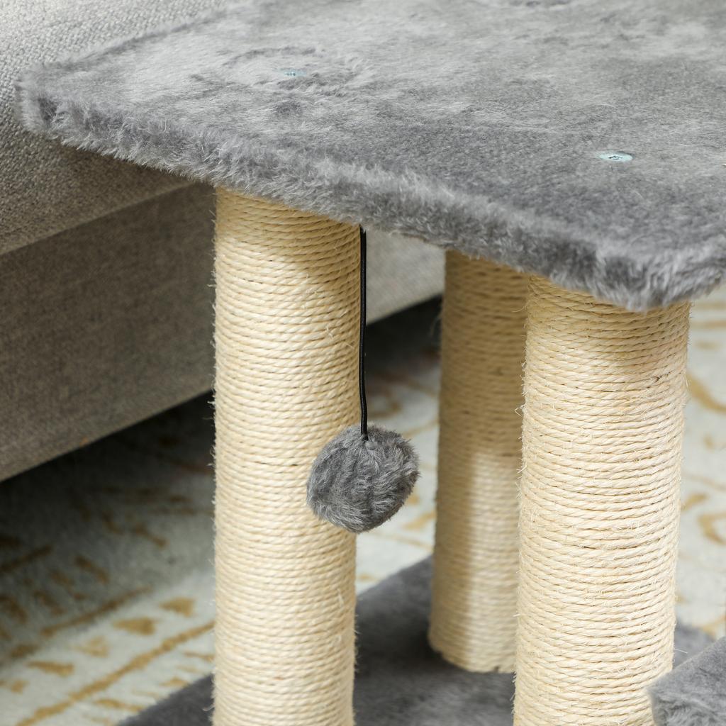 Pet Stairs, Adjustable 3-Step, Cat and Dog Ladder, Sisal Post, Ball, 52 x 34.5 x 54 cm, Grey