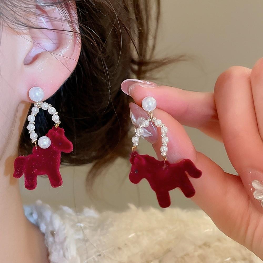 Fashion Jewelry New Year Horse Earrings Chinese Style Red Pony Earrings  Year of Horse Gift