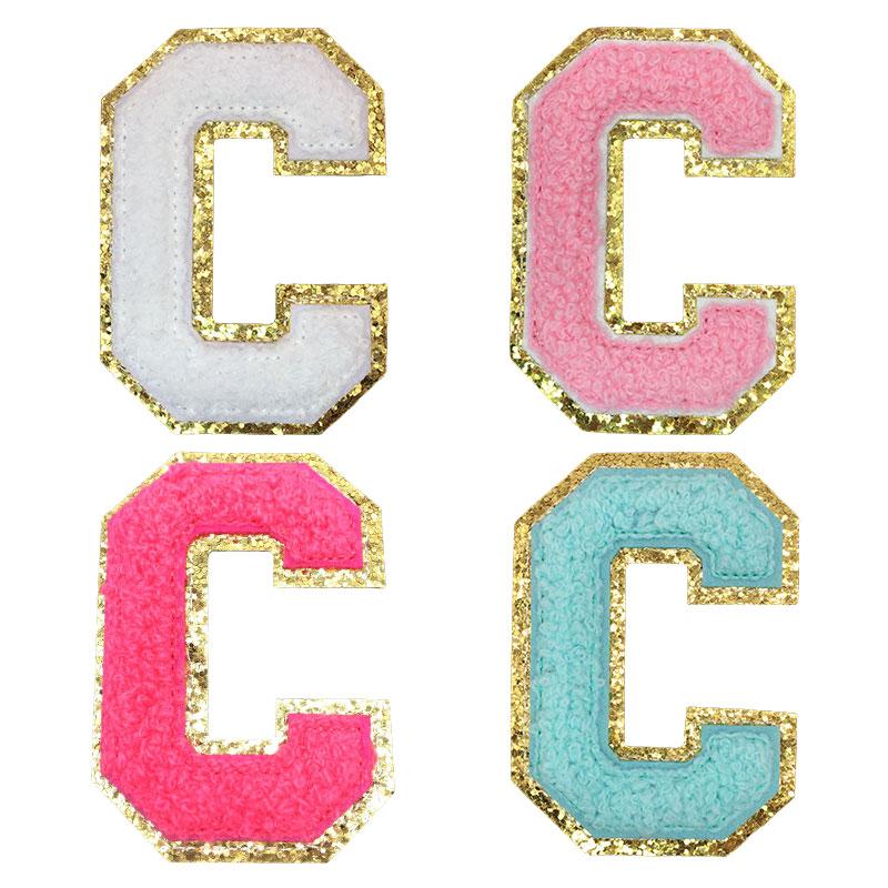 4Pcs Chenille Letters Patches Embroidery Iron On Letters Patch Appliques For Clothing Sticker Diy Accessories Large Size: 8.2Cm