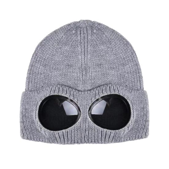 Strickmütze Einfarbig Warme Strickmütze mit Brillen-Dekor Elastisch Winddicht Wintermütze Outdoor Reisen Radfahren Tägliches Tragen