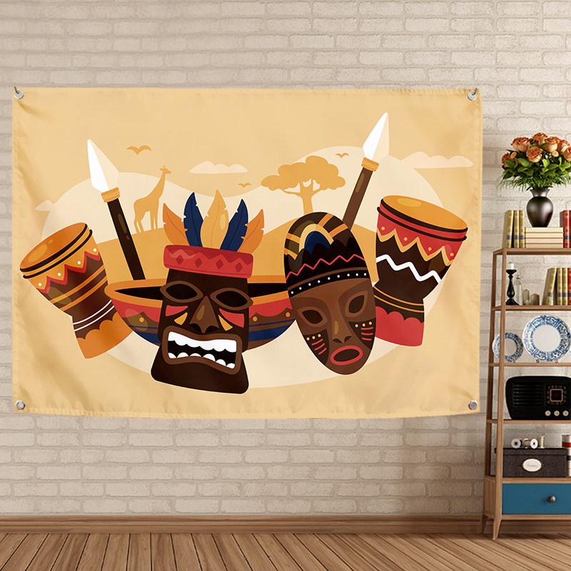 African Drum Percussion Music Tapestry Ethnic Style Musical Instrument Home Decor for Bedroom Living Room Background Cloth