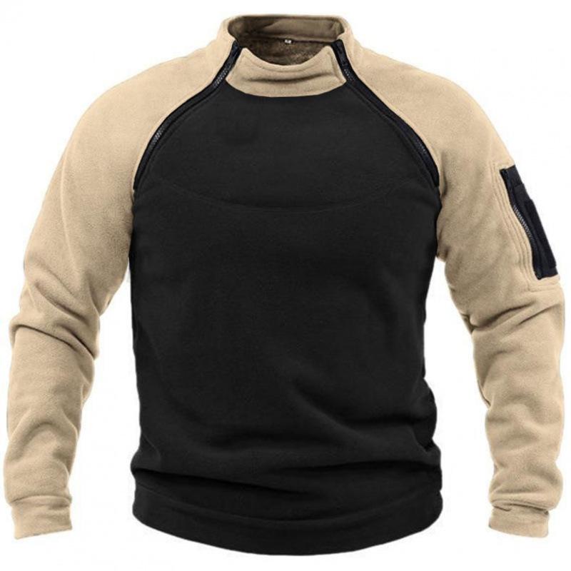 Men's Stand-up Collar Sweatshirt: Spring/Autumn, Loose Fit, Color Block, Warm, Breathable, Tactical Outdoor Wear
