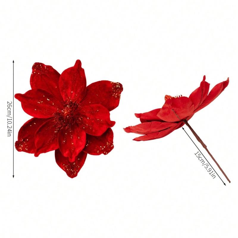 1PC Christmas Home Hotel Holiday Wedding Decoration Supplies Flocked Single Artificial Flowers Gold Powder Christmas Flowers