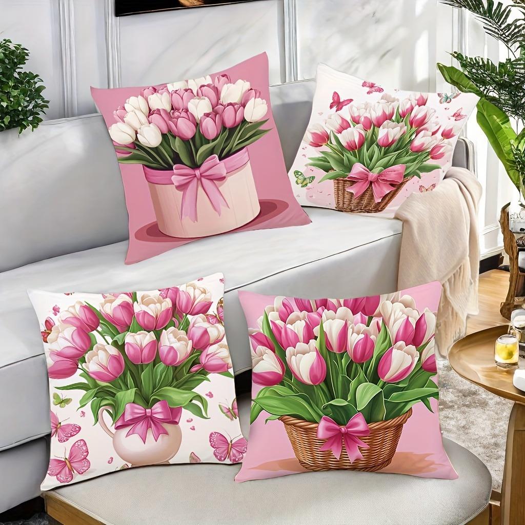 Romantic Flower Language on Pillowcases Cover Bedroom Sofa Decoration Polyester Cushion Cover with Zipper