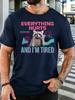 Unisex Cute Tired Raccoon Quote Retro Graphic Cotton Short Sleeve Tee Crew Neck Soft Male Summer Casual Breathable Street Wear Top