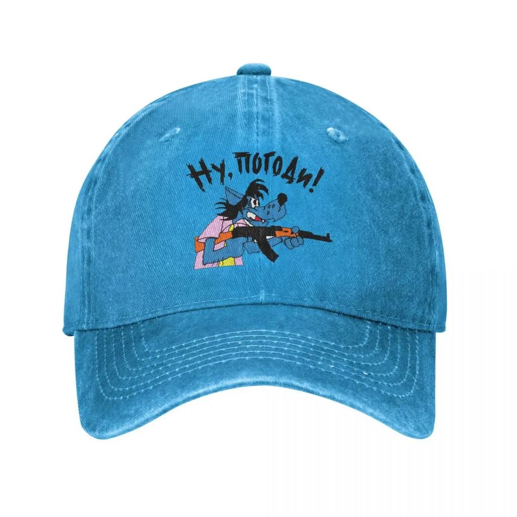 Nu Pogodi Wolf Baseball Cap Vintage Distressed Denim Snapback Cap for Men Women Outdoor Workouts Unstructured Soft Hats Cap