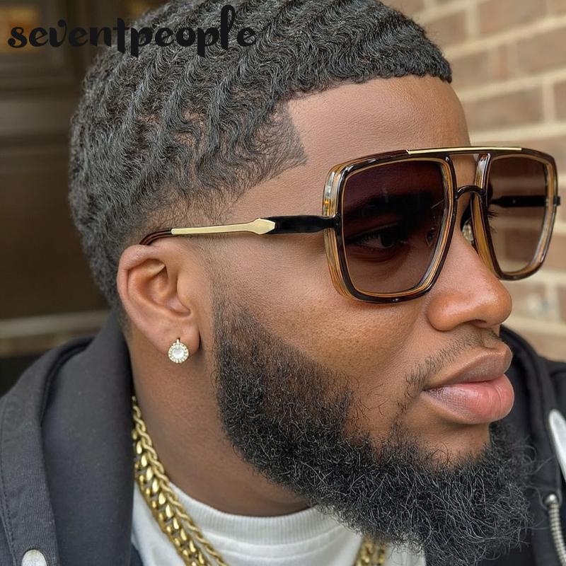 Steampunk Oversized Square Sunglasses Men  Luxury Brand Vintage Metal Outdoor Sun Glasses Trendy Double Beam Shades For Male