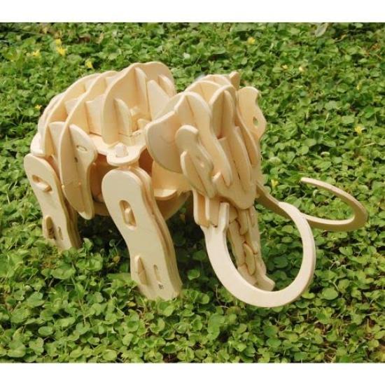3D Wooden Puzzle Dinosaur Series with Japanese Instructions Tsukurundesu® Battery-Operated (Mammoth)