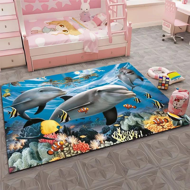 HD Underwater World 3D Illusion Seabed Cartoon Carpet,Rug for Living Room Rug for Bedroom Sofa Doormat Decor Non-slip Floor Mat