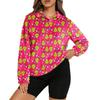 Women's Stand Collar Pullover Long Sleeve Top Christmas Print Sports Top