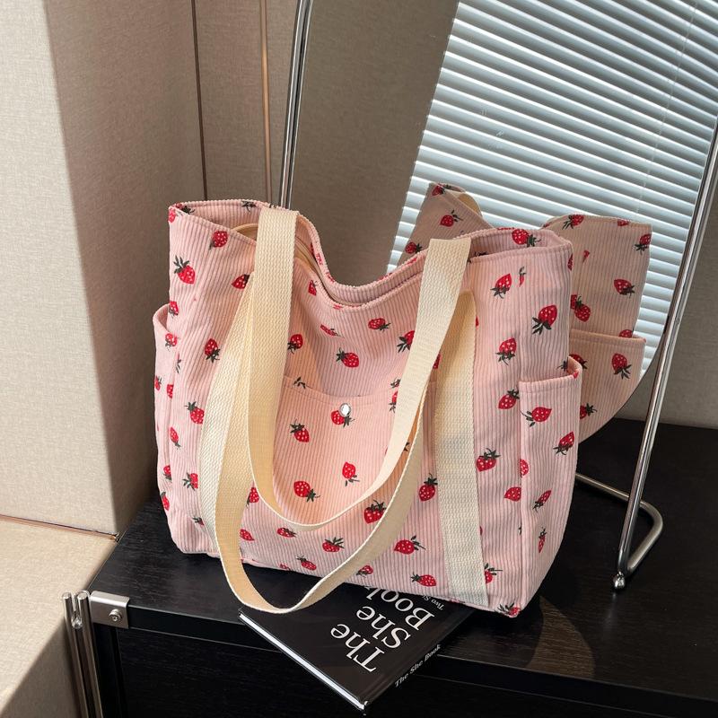 Leisure Corduroy Tote Bag Student Computer Handbag for Class Women's Large Capacity Commuting Shoulder Bag