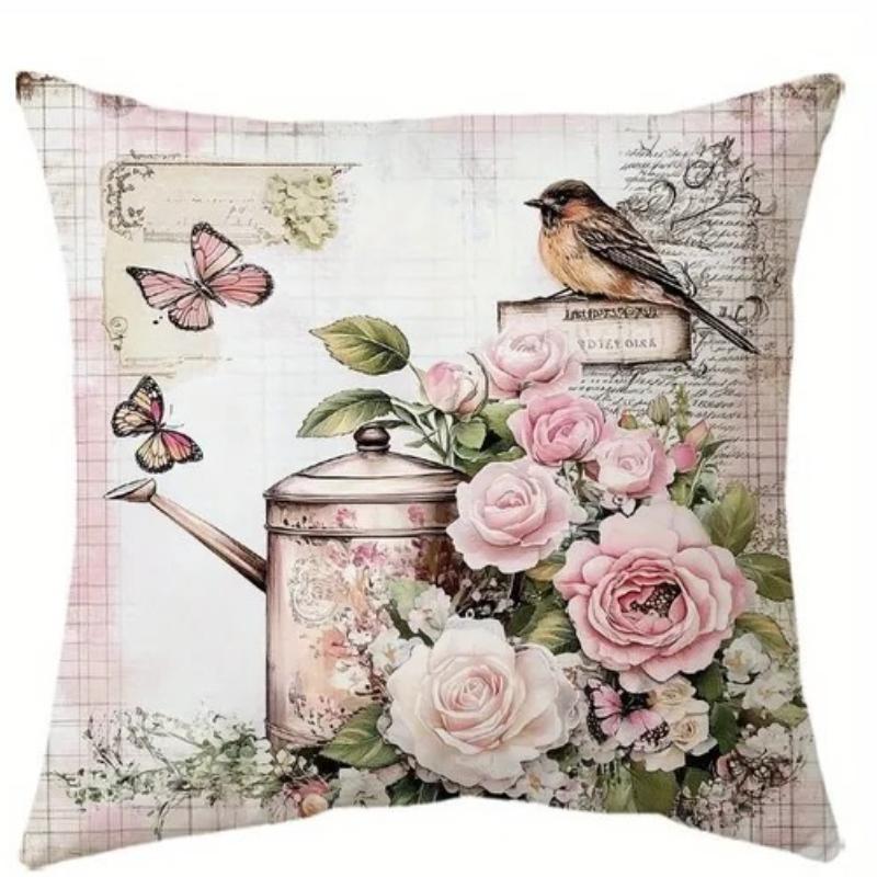 Vintage Floral Boho Farmhouse Pillow Covers Pink Roses Daisies Hydrangeas Decorative Cushion Covers For Sofa Bedroom Home Decor