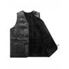 Men's Winter Thickened Thermal Vest with Middle-Aged Checkered V-Neck, Multi-Pocket Straight Hem Punk Sleeveless Jacket