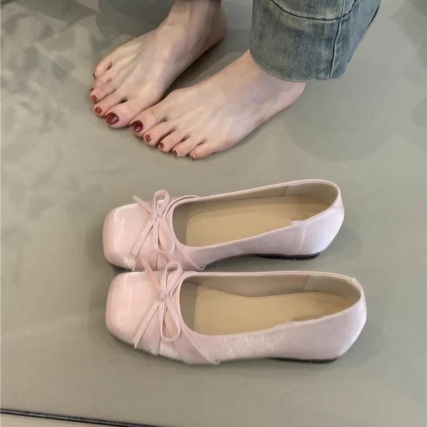 Gentle fairy style ballet shoes 2025 French temperament elegant pink bow inner heightening evening shoes