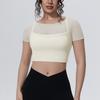 Solid Color Mesh Double-layer Breathable Fake Two-piece Short-sleeved Top Casual Sports Running Fitness Yoga Wear