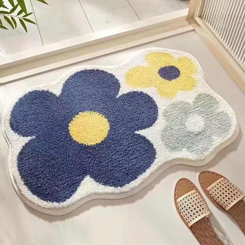 Fresh Floral Faux Cashmere Bathroom Mat - Stain & Wear Resistant Door Mat