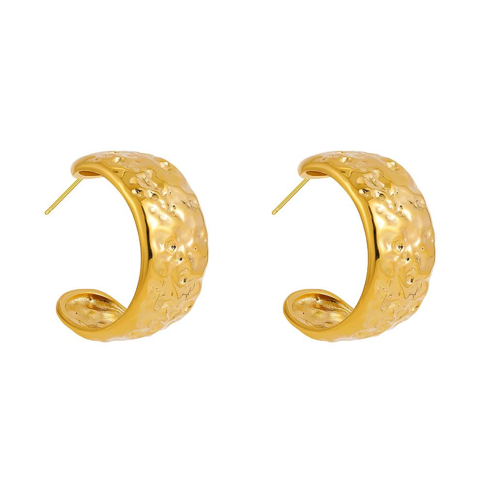 

Vintage Gold Plated Hammered Hoop Earrings for Women Statement Wide C Shape Circle Earring Stainless Steel Punk Zircon Gift