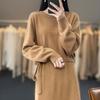 Woll-Schnürkleid mit Rundhalsausschnitt in Übergröße für Damen - Einfarbig, Herbst- & Winter-Strickstil