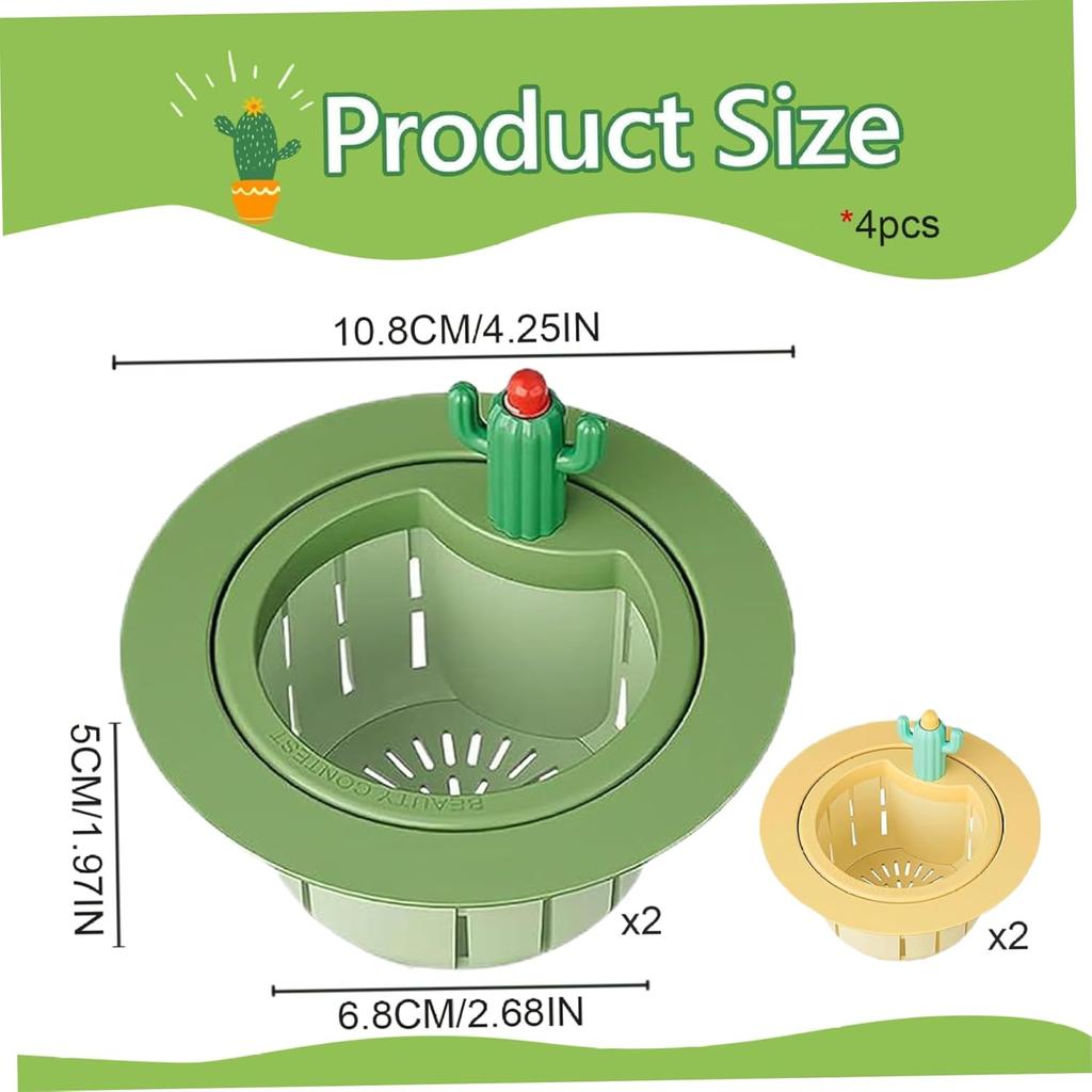 4PCS Cactus Sink Strainer Cactus Kitchen Sink Drain Basket Auto-Dumping Filter Kitchen Drainer with Lifting Handle