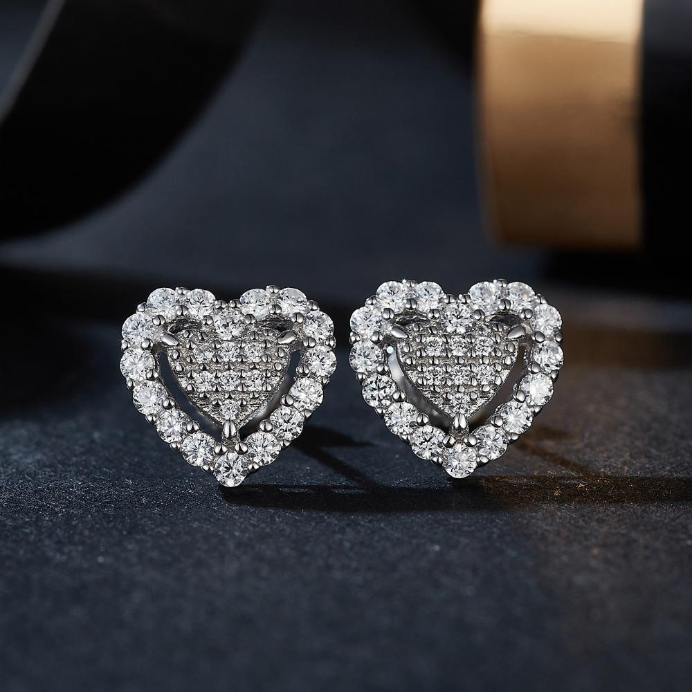Elegant Heart Stud Earrings Women 925 Silver Jewelry Moissanite Earrings