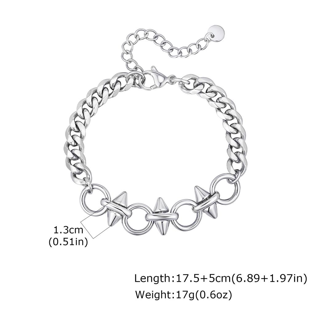 Punk Rivet Twisted Chain Stainless Steel Bracelet, Silver Color Chunky Wrist Chain Hip Hop Fashion Jewelry for Men Boys