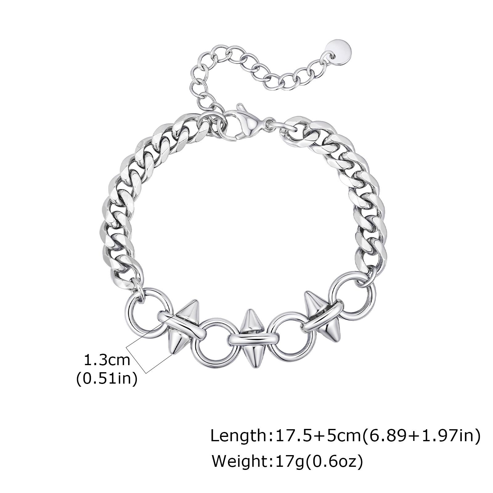 

Punk Rivet Twisted Chain Stainless Steel Bracelet, Silver Color Chunky Wrist Chain Hip Hop Fashion Jewelry for Men Boys