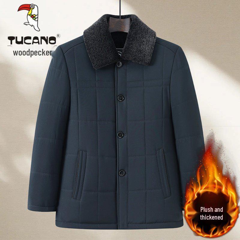Men's Winter Velvet-Padded Woodpecker Jacket - Warm Cotton Outerwear for Middle-Aged and Elderly Dads and Grandpas