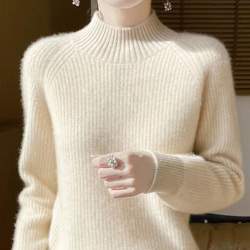 Heavyweight Women's Thickened Wool Sweater, Half-High Neck, Western Style, 2025 Loose Knitwear.