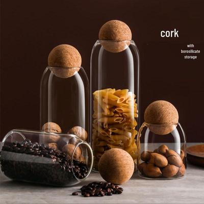 Cork-Sealed Transparent Glass Storage Jar for Grains and Coffee