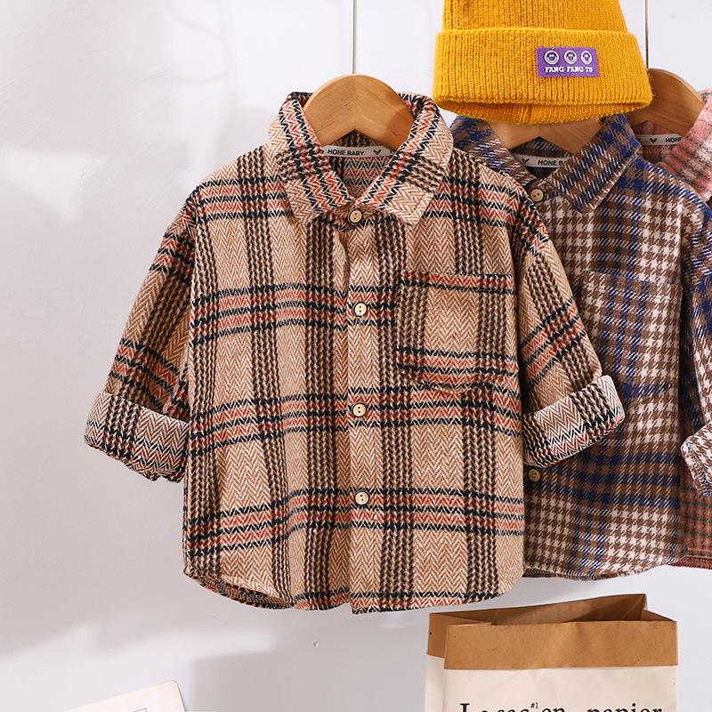 2023 Stylish Children's Plaid Long-Sleeve Shirt for Boys & Girls