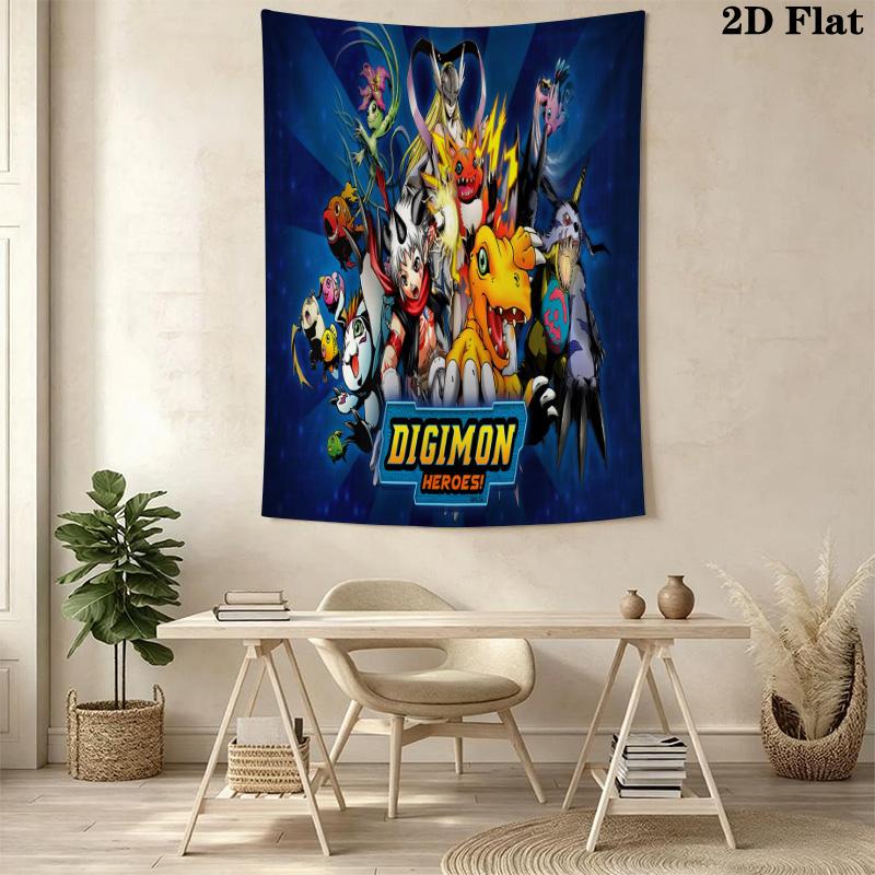 Digimon Heroes Epic Battles Await Tapestry Fashion Print Background Cloth Wall Covering Decoration Atmospheric Background Cloth Home Decor