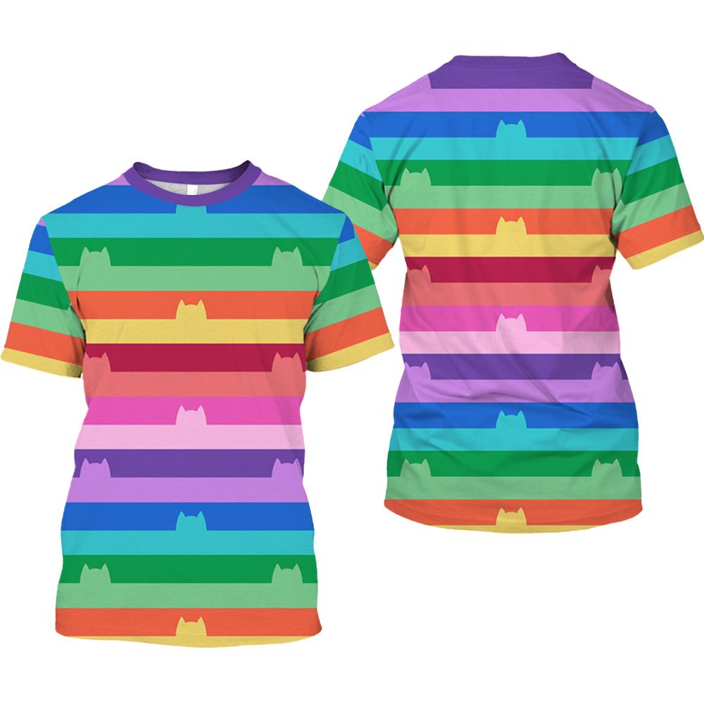 

Men s T-shirt Crew Neck Short Sleeve Top Summer 3D Printed Rainbow Cat Pattern Y2k Streetwear 3D Print Men s Clothes 5XL