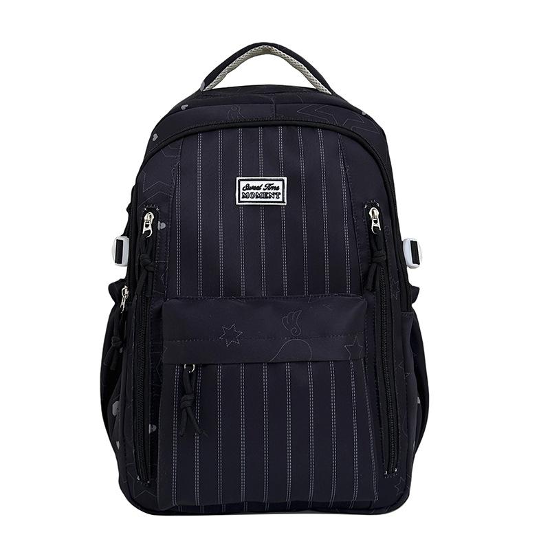 Schoolbag Female college style lightweight versatile soft girl backpack Korean version ins tree stripe junior high school travel bag